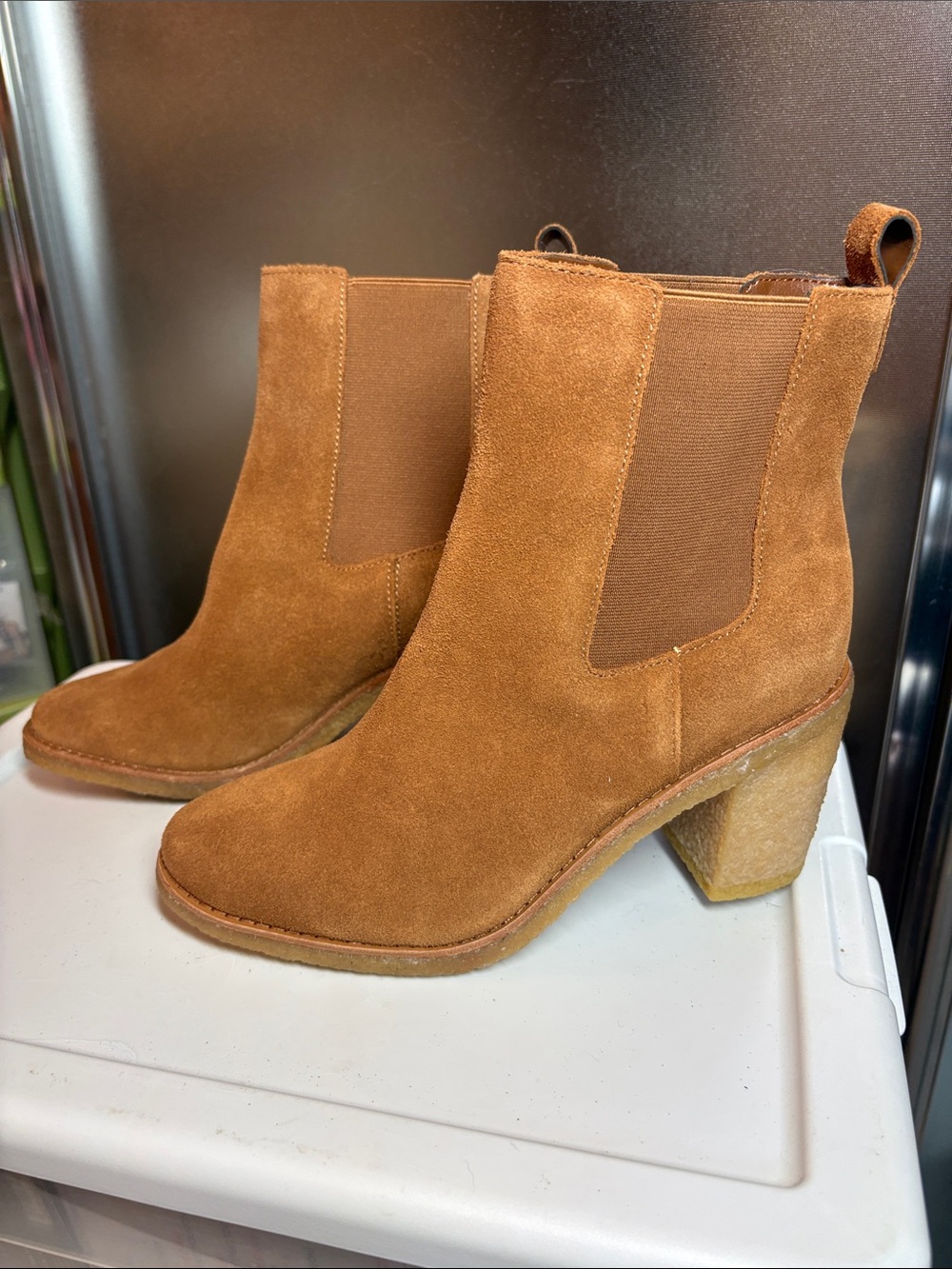 Lauren Ralph Lauren Tan Suede Chelsea Block Heel Booties